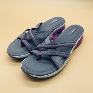 SKECHERS CALI-MICROBURST PLATFORM Flip Flop Sandals Size 10 Gray/ Purple‎